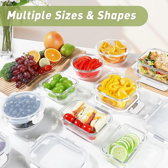 BAYZZ 30 Piece Glass Food Storage Containers Set, Glass Meal Prep Containers with Lids, Airtight Lunch Box, BPA-Free, Microwave, Freezer & Dishwasher Safe,White - Image 5