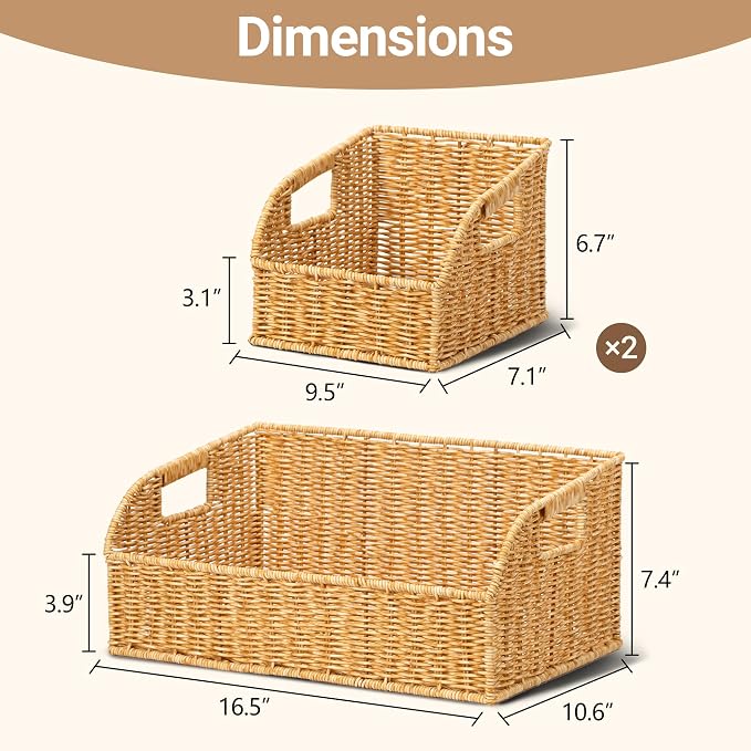 Brownlily Faux Wicker Pantry Storage Baskets, Natural-Double Set (6-Piece) | Handwoven Baskets for Organizing with Built-in Handles, All-Purpose Storage Baskets with Chalkboard for Shelves,Laundry Room - Image 3