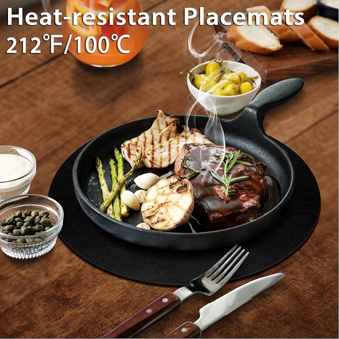 ADRIMER Placemats, Heat Resistant Round Placemats Set of 8 Washable, Waterproof Table Mats, Wipeable Faux Leather Place Mats for Kitchen, Dining Room, Black - Image 2