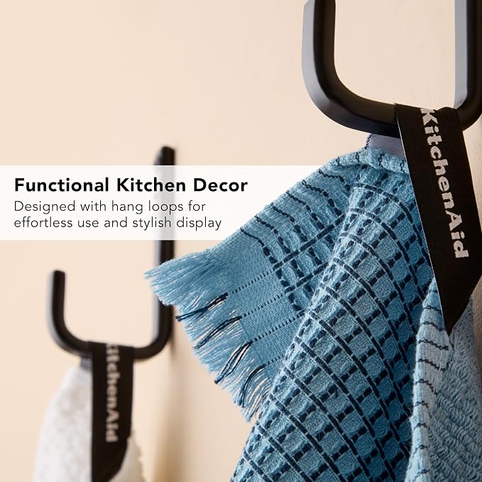 KitchenAid Gourmet Series Gridlines Kitchen Towels 3-Pack Set, 100% Cotton Absorbent, Blue Velvet, 18"x28" - Image 6