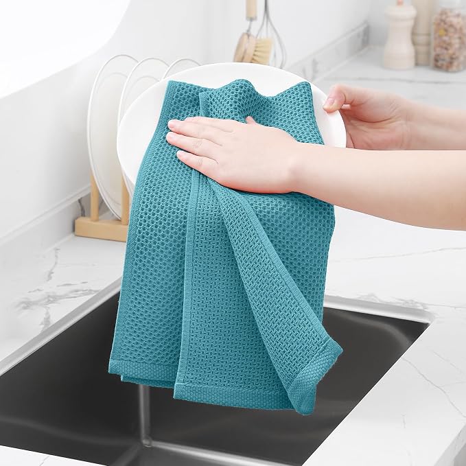 Homaxy 100% Cotton Waffle Weave Kitchen Towels, 10-Pack, Lake Blue | Ultra Soft Absorbent Dish Towels, Quick Drying Cleaning Towels, 13 x 28 Inches - Image 4