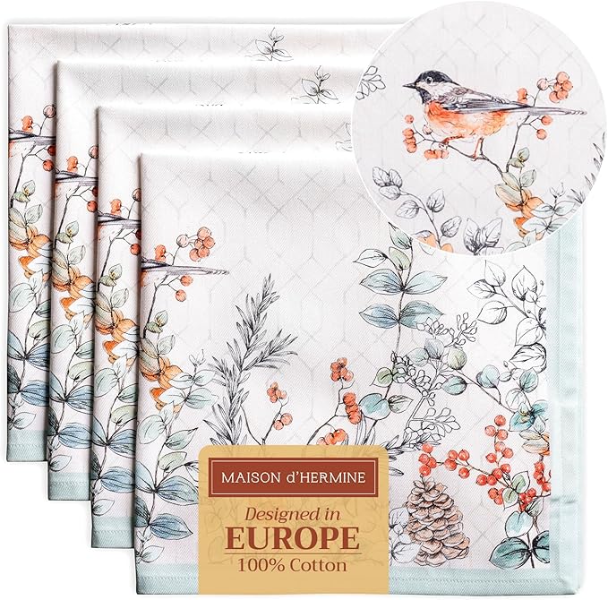 Maison d' Hermine Cloth Napkins Set of 4 Reusable 100% Cotton (20" x 20") | Everyday Square Napkins Cloth Washable Dinner Wedding Restaurant Hotel Kitchen Thanksgiving Christmas - Whitish Shabby Chique by MaisondHermine