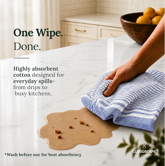 CSL Pack of 12 Kitchen Towels, Absorbent & Soft, Oversized, 18x28- Indigo - Image 2