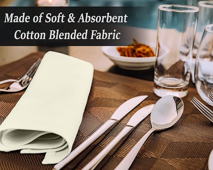 Ruvanti Cloth Napkins Set of 12, 18x18 Inches Napkins Cloth Washable, Soft, Durable, Absorbent, Cotton Blend. Table Dinner Napkins Cloth for Hotel, Lunch, Restaurants, Wedding Parties - Ivory/Cream - Image 8
