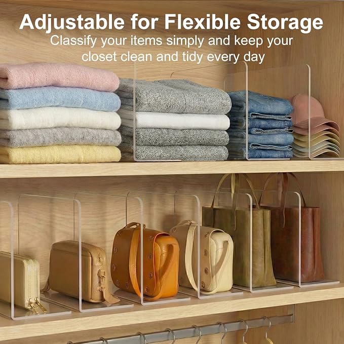 SortNStore Shelf Dividers for Closet Organization: 10" Tall x 12" Deep | Adhesive Separators Features Acrylic Material and Provides Storage for Clothes and Purses in Bedroom Cabinets(8-Pack) - Image 5