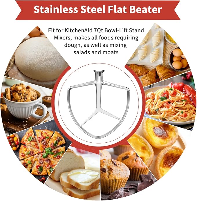 Flat Beater for KitchenAid 7QT Bowl-Lift Stand Mixers | Stainless Steel, Food Grade Replacement Attachment, Dishwasher Safe - Image 6
