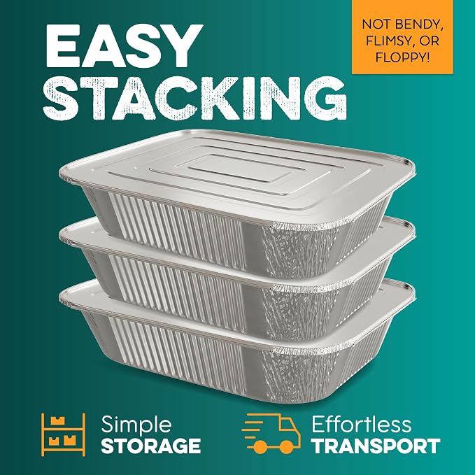 Aluminum Pans With Lids 9x13 [30 Sets] Aluminum Foil Pans Trays With Lids - Half Size Tin Foil Disposable Pans For Baking, Roasting, Cake Serving Dishes, Catering Supplies, Steam Table Chafing - Image 5