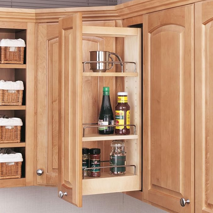 Rev-A-Shelf Maple Pullout Organizer for Wall Kitchen Cabinets, Full Extension Slides & Adjustable Shelves, Min Opening Width of 5.5", 448-WC-5C - Image 2