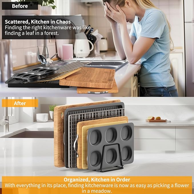 Cutting Board Organizer Kitchen Organizer Rack for Cutting Board, Bakeware, and Cookie Sheet, 5-Slot Heavy-Duty Steel Cookware Holder,Rust-Resistant with Anti-Slip Feet (1, Small) - Image 3