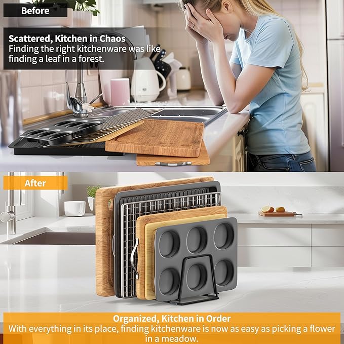 Cutting Board Organizer Kitchen Organizer Rack for Cutting Board, Bakeware, and Cookie Sheet, 5-Slot Heavy-Duty Steel Cookware Holder,Rust-Resistant with Anti-Slip Feet (2, Small) - Image 4