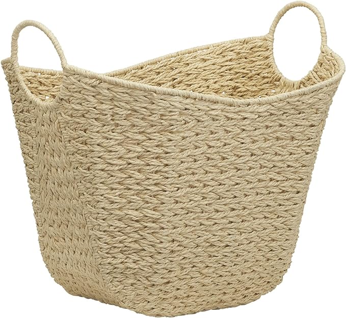 Household Essentials Cream Paper Rope Basket with Handles, Natural Woven Storage Basket by HouseholdEssentials