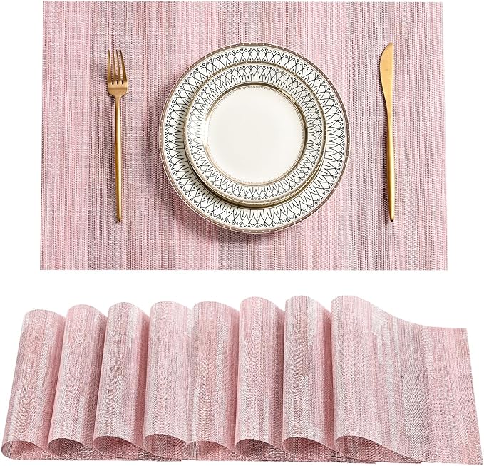 Leetaltree Misty Rose Placemats Set of 8 - Heat Resistant Non-Slip Place mats for Dining Table, Washable Durable PVC Vinyl Woven Table Mats（Misty Rose, 8） by Leetaltree-ArtatEveryTable