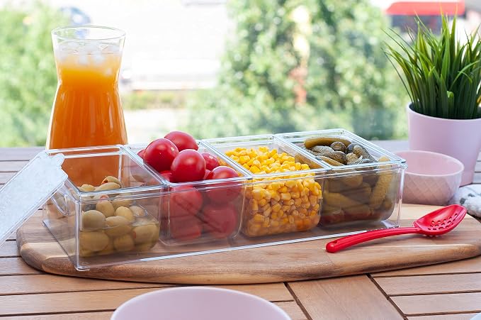 Pikanty Condiment Server Tray with 4 Removable Containers and Lids - Taco Bar, Pizza Bar, Burger Bar, Salad Toppings Organizer with Carry Handles, Dishwasher Safe, Made in USA - Image 2