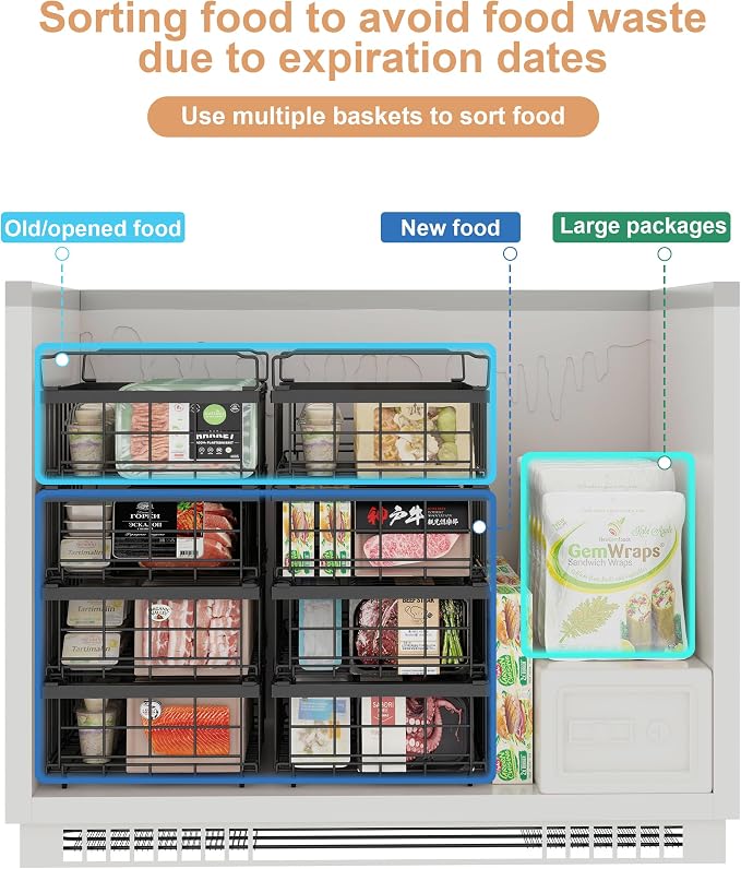 UMDONX 4-Pack Expandable Stackable Large Freezer Storage Boxes | Adjustable Sizes From 11.4 Inches to 17.9 Inches, Suitable for 10-20 Cubic Foot Freezers, Black - Image 2