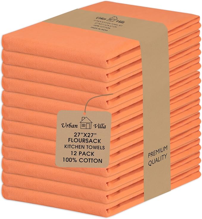 Urban Villa Kitchen Towels Cotton Dish Towels 27”x27” (Set of 12) Orange by CottonTrends