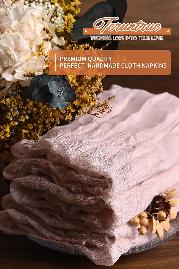 42 Packs Gauze Cheesecloth Napkins 20 x 20 Inch Dusty Pink Wrinkled Dinner Napkins, Pink Rustic Boho Soft Cloth Napkin for Wedding Party Event Dinner Table Decoration - Image 7