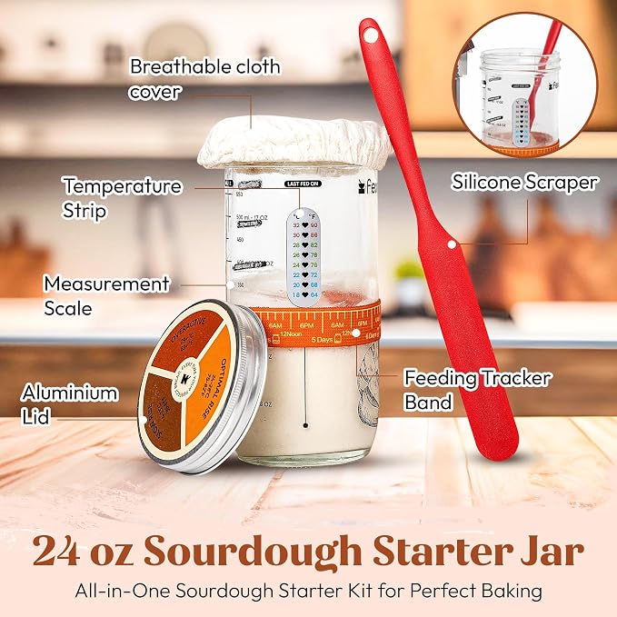 Sourdough Starter Kit with 9” Round & 10” Oval Banneton Bread Proofing Baskets, 24oz Starter Jar, Recipe Book & Tools – Complete Sourdough Bread Baking Supplies with Whisk, Scraper & Accessories - Image 7