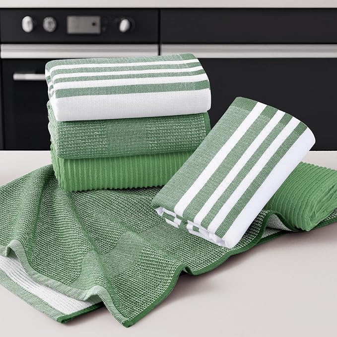 Homaxy Cotton 380 GSM Premium Kitchen Towels, 18"x28", 6 Pack, Grass Green | Soft and Absorbent Terry Dish Towels, Multipurpose Tea Towel Set with Hanging Loop, 3 Styles Kitchen Hand Towels - Image 5