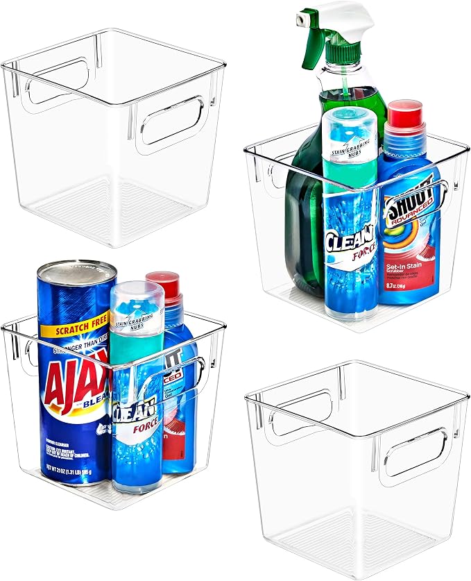 Sorbus 4 Pack Small Clear Plastic Storage Bins, Clear Organizer Bins with Handle for Kitchen, Pantry, Cabinet, Refrigerator, Craft, Toys, Clothes, Closet, Under Sink, Bathroom Organizers and Storage by Sorbus