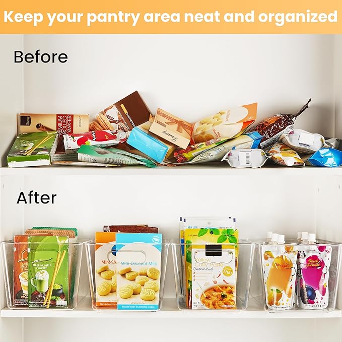 YIHONG Clear Plastic Storage Organizer Bins, 4 Pack Pantry Food Storage Bins with Handle for Kitchen,Refrigerator, Freezer,Cabinet Organization and Storage | Plastic Bins, Pantry Storage Containers for Kitchen, Freezer, Cabinet, Closet, Bathroom, Under... - Image 3