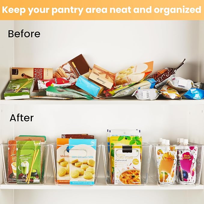 YIHONG 6 Pack Clear Storage Bins, Pantry Organizer Bins with Handle, Large | Plastic Bins, Pantry Storage Containers for Kitchen, Freezer, Cabinet, Closet, Bathroom, Under Sink Organizers and Storage - Image 3