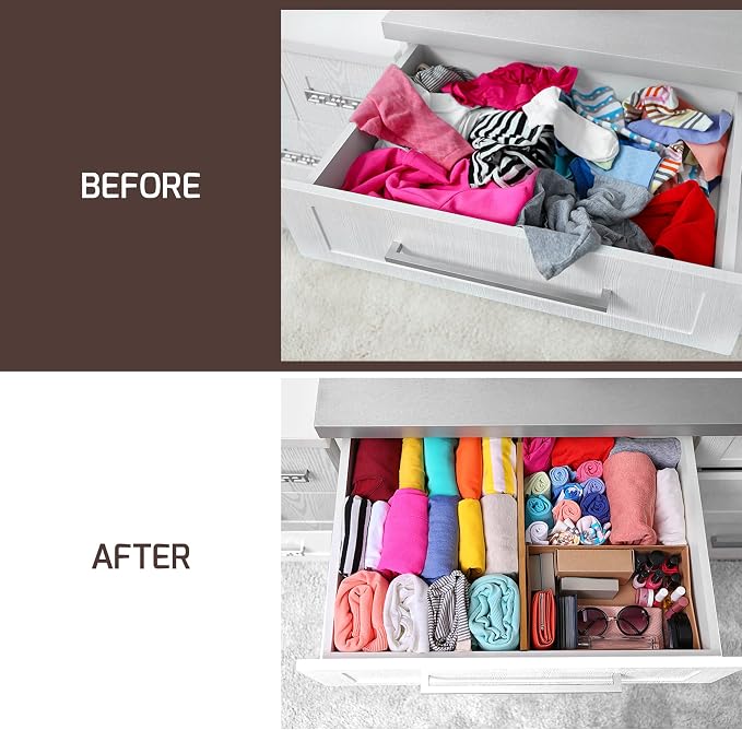 6-Pack Drawer Dividers 6-Inch High Dresser Drawer Organizer 11.5 to 17 Inch | Bamboo, Spring Loaded, No Tools Needed, for Clothes, Utensils, Socks and Deep Drawers in Bedroom, Bathroom, Kitchen, Office - Image 3