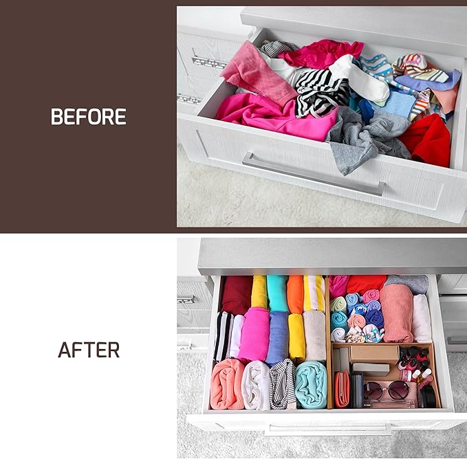 6-Pack Deep Drawer Dividers 4-Inch High Dresser Drawer Organizer, Bamboo | Adjustable 11.5-17 Inch Spring-Loaded Separators for Clothes, Utensils, Socks, Bedroom, Bathroom, Kitchen, Office, No Tools - Image 4