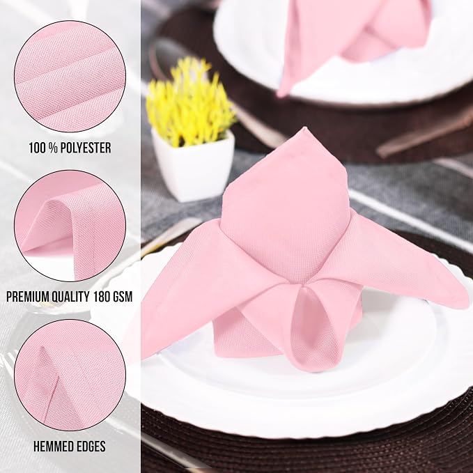 Utopia Home [12 Pack, Pink] Cloth Napkins 20x20 Inches, 100% Polyester | Hemmed Edges, Washable and Reusable Ideal for Parties, Weddings and Dinners - Image 7