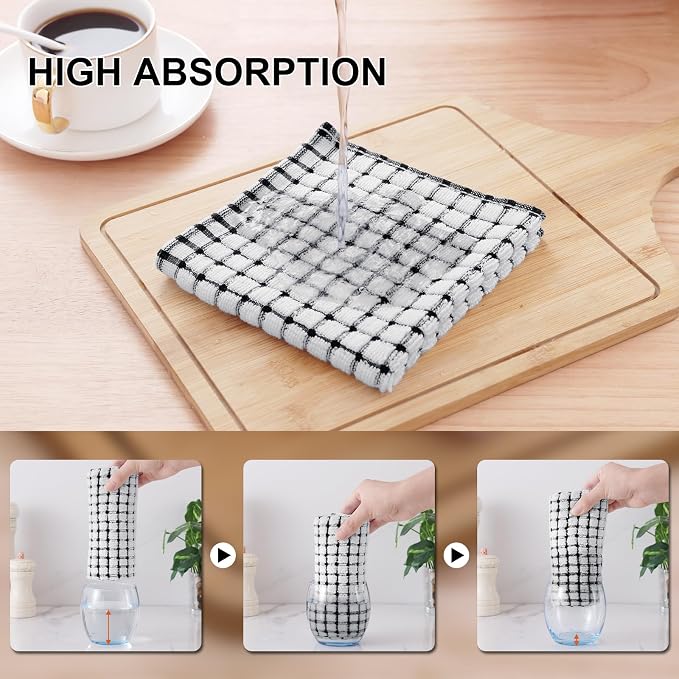 Kitinjoy Cotton 12 Pack Kitchen Towels and Dishcloths Sets, Black | 16 x 25 Inch & 12 X 12 Inch Dish Towels Bulk, Super Soft and Absorbent hand towels for kitchen Drying - Image 5