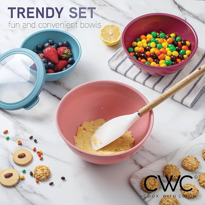 COOK WITH COLOR Mixing Bowls with TPR Lids - 12 Piece Plastic Nesting Bowls Set includes 6 Prep Bowls and 6 Lids, Microwave Safe Mixing Bowl Set (Multicolored Set with Large Blue Bowl) - Image 6