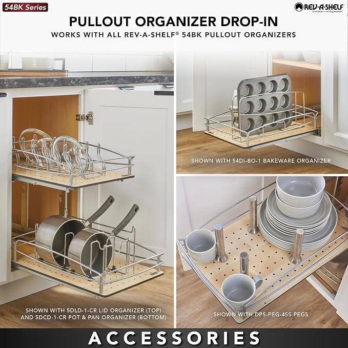 Rev-A-Shelf 2 Tier Pull Out Kitchen Cabinet Storage Organizer with Solid Bottom & Undermount Soft-Close Full Extension Slides, Min Opening Width of 14", 54BK-15SC-2-1 - Image 8