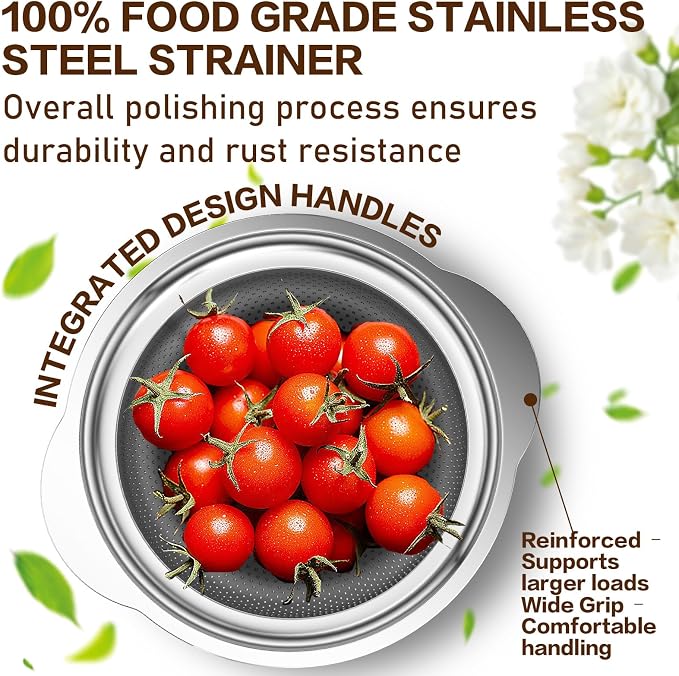 Colander, Stainless Steel Colander for Kitchen, Stainless Steel Strainer, Pasta Strainer for Spaghetti Fruits Vegetables Cooking Food, Kitchen Food Strainer - 3 QT - Image 3