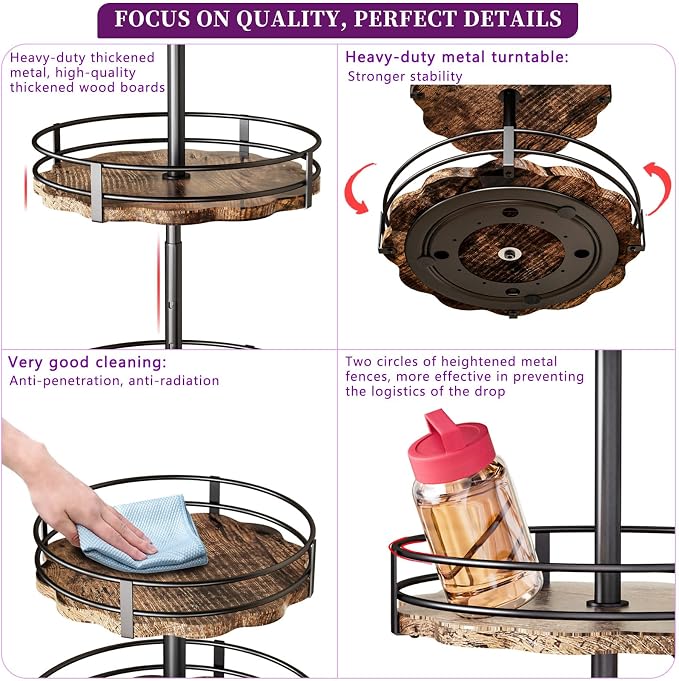 Heavy-Duty 3-Tier Lazy Susan Organizer, Adjustable to Different Heights, Countertop Spice Rack, Upgraded Thickened Wooden Board, Suitable for Seasoning Organizer, Kitchen Organization - Image 5
