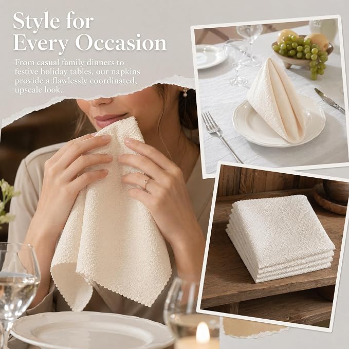 17x17 Beige Linen Cloth Napkins Set of 12 Reusable Holiday Dining | Perfect for Thanksgiving dinner. This 12-pack of reusable beige cloth napkins adds a warm, rustic vibe to your table. - Image 5