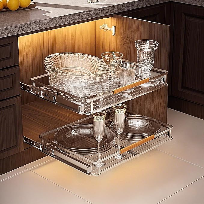16.3~26.3"x17.3" Pull Out Cabinet Organizer，2Pack Expandable Sliding Cabinet Shelves，Side Mounting - Image 7