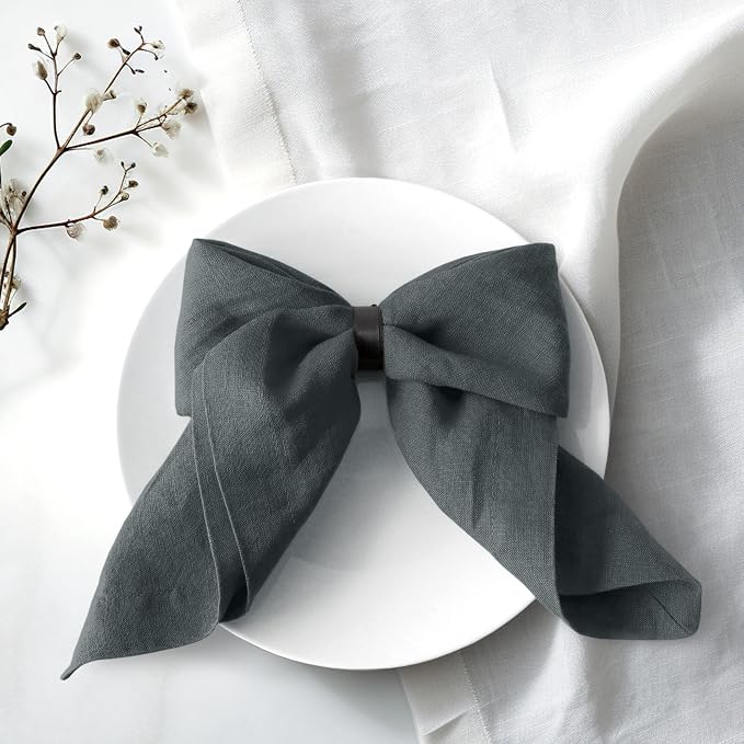 100% Linen Dinner Napkins 15x15 Inch,Soft and Breathable French Flax Cloth Napkins,Stone Washed Set of 4(Grey) by LLinenWorld