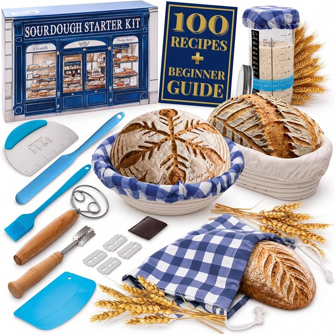 Sourdough Starter Kit for Beginners with Beginner Guide & 100 Recipes - Sourdough Bread Baking Supplies and Tools, Homemade Bread Gift Set and Sour Dough Accessories for Bakers by Unknown
