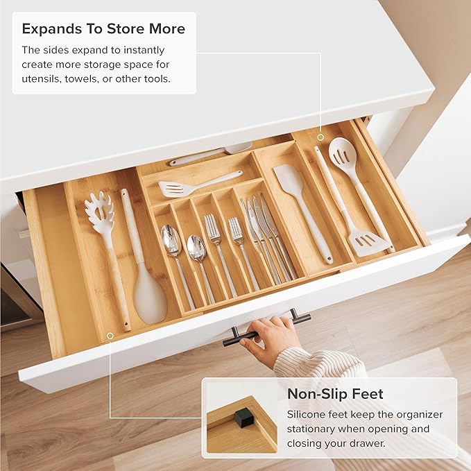 Silverware & Utensil Drawer Organizer, 16-28 in, Bamboo | Cutlery, flatware, food-safe contract grade, kitchen drawer fit - Image 5