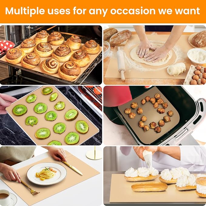 Silicone Baking Mat Roll- Non Stick Best German - Heat Resistant Silicone Pastry Mat for Baking, Non-slip Macaron Baking Mat, Freeze Dryer Mat for Making Cookie Pie Bread Pizza - Image 6