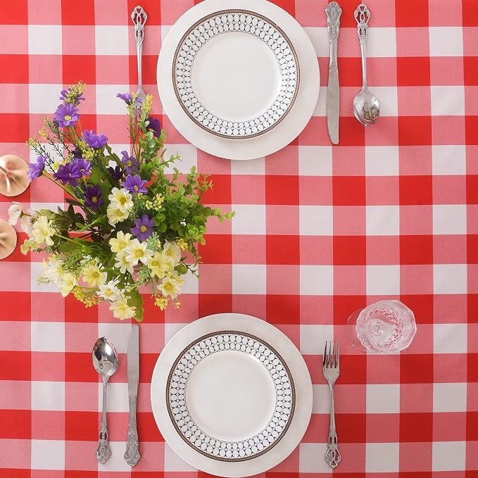Cupuamon 2 Pack Waterproof Polyester Fabic Rectangle Checkered Tablecloth，60x120 Outdoor Table Cloth，Oil Stain Prevention Table Cloth for Pinics and Parties（Red and White） - Image 4