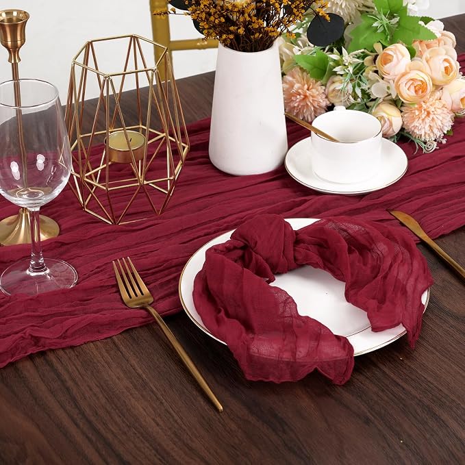 fani 60 Pack Gauze Cheesecloth Napkins, 20 x 20 in, Burgundy | Wrinkled Table Napkins, Soft Cotton, Rustic Decorative, Weddings, Party, Dinner Table, Everyday Use - Image 5