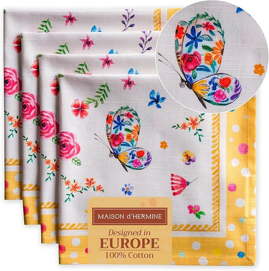 Maison d' Hermine Cloth Napkins Set of 4 Reusable 100% Cotton (20" x 20") | Everyday Square Napkins Cloth Washable Dinner Party Wedding Restaurant Hotel Kitchen Spring Summer - Happy Florals - Sweety by MaisondHermine