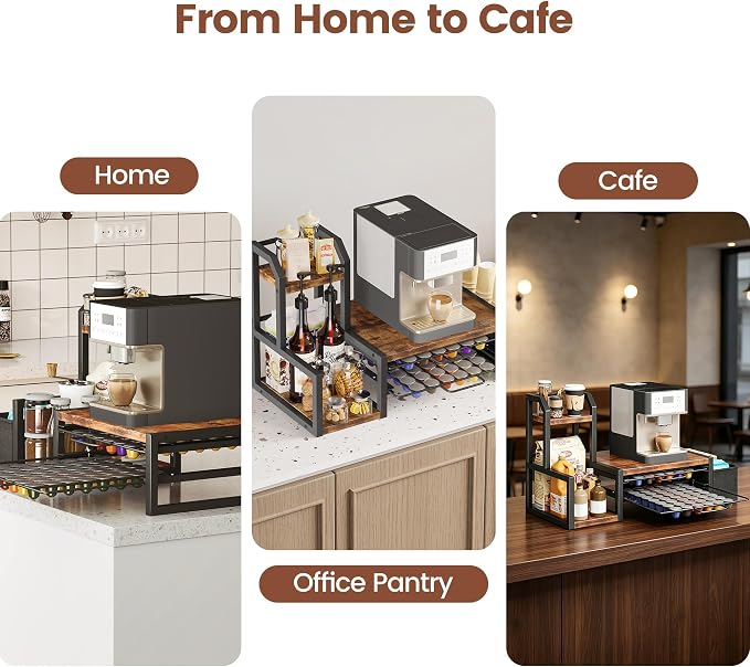 Coffee Pods Drawers, Holds 96 OriginalLine Pods & 10 Syrup Bottles | Coffee Station Organizer with OriginalLine Pod Holder, Pull-Out Drawer with Anti-Slide Lock, Side Basket & Syrup Rack - Image 6
