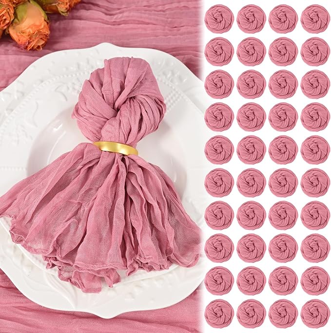 100 Pack Dusty Rose Cheesecloth Napkins 20"x20" Boho Washable Cloth Napkins Set of 100 Wrinkled Cheese Cloth Napkins Gauze Dinner Table Napkin for Wedding Party Baby Shower Birthday Decor by Showgeous