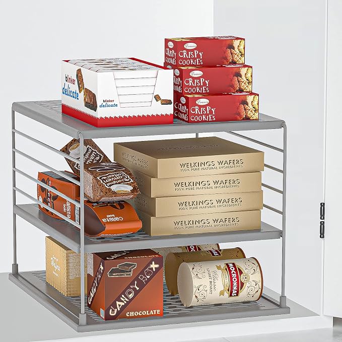 2 PACK Cabinet Organizer- Divided Compartment Holder for Foil and Plastic Wrap- Upgraded Pantry Organizers and Storage for Kitchen(Gray) - Image 2