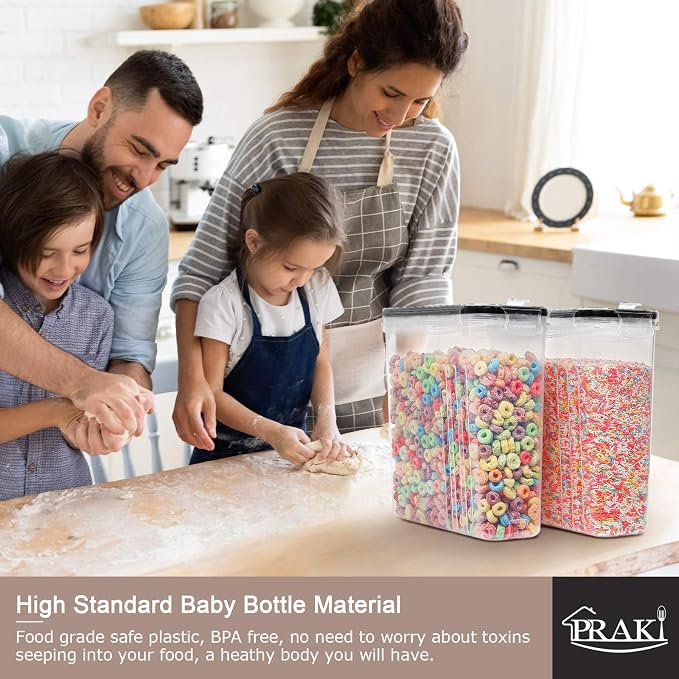 PRAKI 5PCS Cereal Containers Storage Set, BPA Free Airtight Food Storage Container Set with Lids, Kitchen Pantry Organization and Storage for Sugar, Baking Supplies with 20 Labels & Mark(4L Black) - Image 5