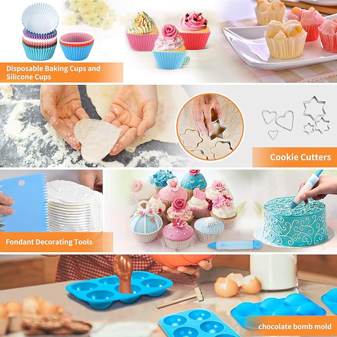 Cake Decorating Tools Supplies Kit: 236pcs Baking Accessories with Storage Case - Piping Bags and Icing Tips Set - Cupcake Cookie Frosting Fondant Bakery Set for Adults Beginners or Professional, Blue - Image 4
