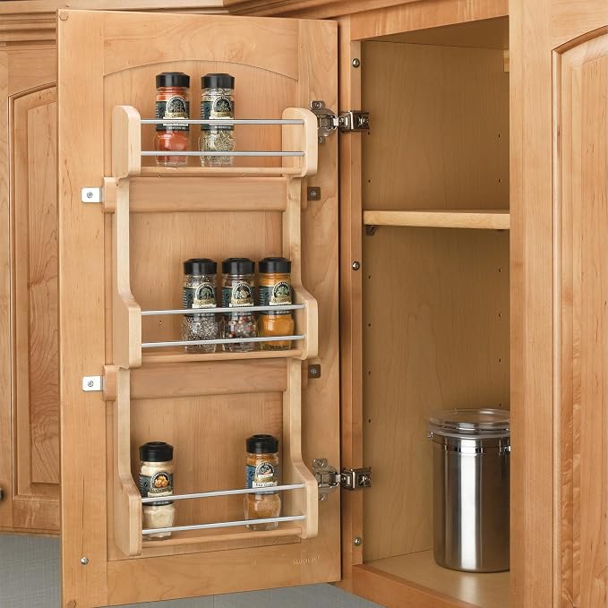 Rev-A-Shelf 15" 3 Tiered Pull Out Shelf Organizer for Kitchen Cabinets, Pantry Storage Spice Seasoning Rack, Door/Wall Mounted, Maple Wood, 4SR-15 - Image 3