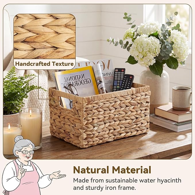 GRANNY SAYS Wicker Storage Baskets for Shelves, Hyacinth Baskets, 2-Pack | Water Hyacinth Wicker Baskets for Storage, Woven Baskets for Storage, Wicker Baskets for Shelves, Rectangle Basket for Pantry - Image 3