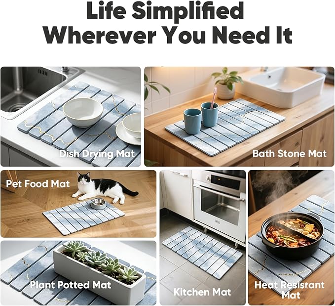 Stone Drying Mat for Kitchen Counter, Quick Diatomaceous Earth Mats for Dishes, 24"L x 16" W Super Absorbent Fast-Drying Collapsible Countertop Stone Mat (Marble White-09, 24" x 16") - Image 7